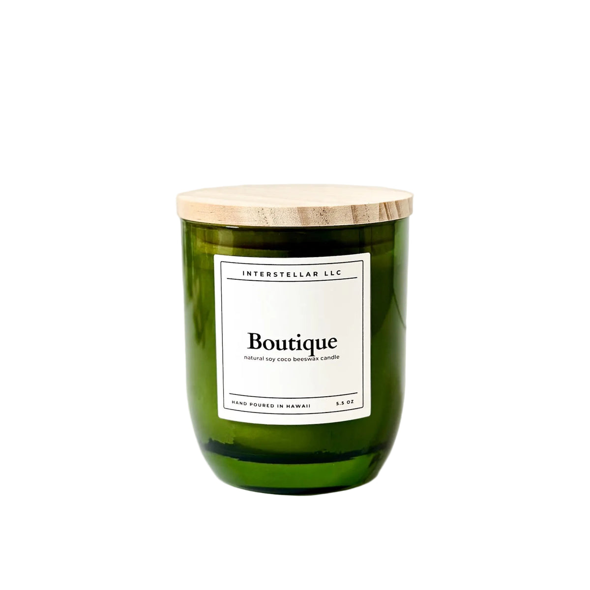 Green candle with a wooden lid on a white background