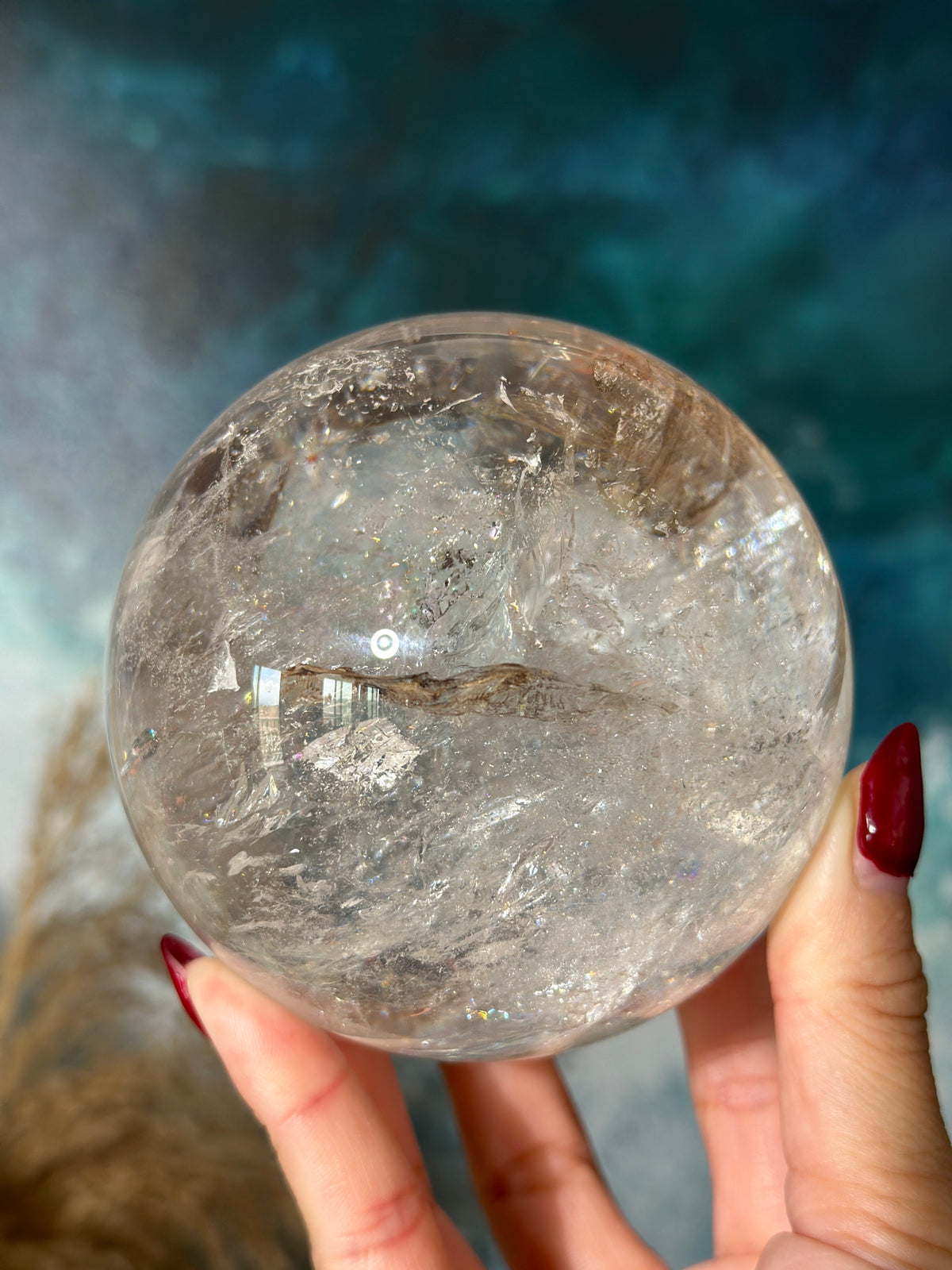 Clear Quartz Sphere with Rainbows and Dendrite