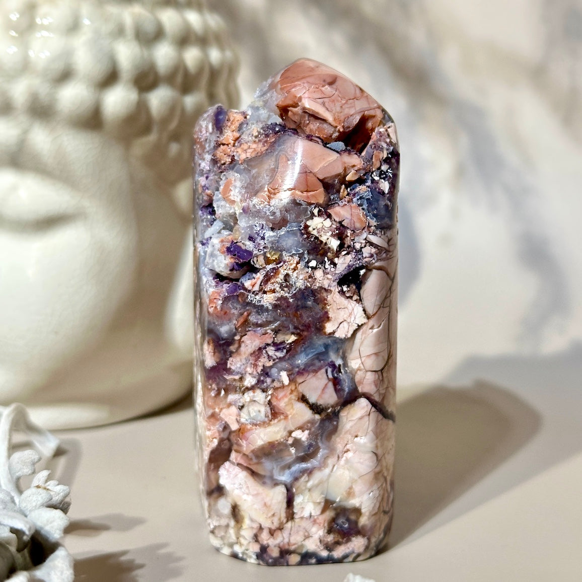 Tiffany Stone with Druzy Pockets | Creamy Pink, Pale Eggshell, & Deep Purple