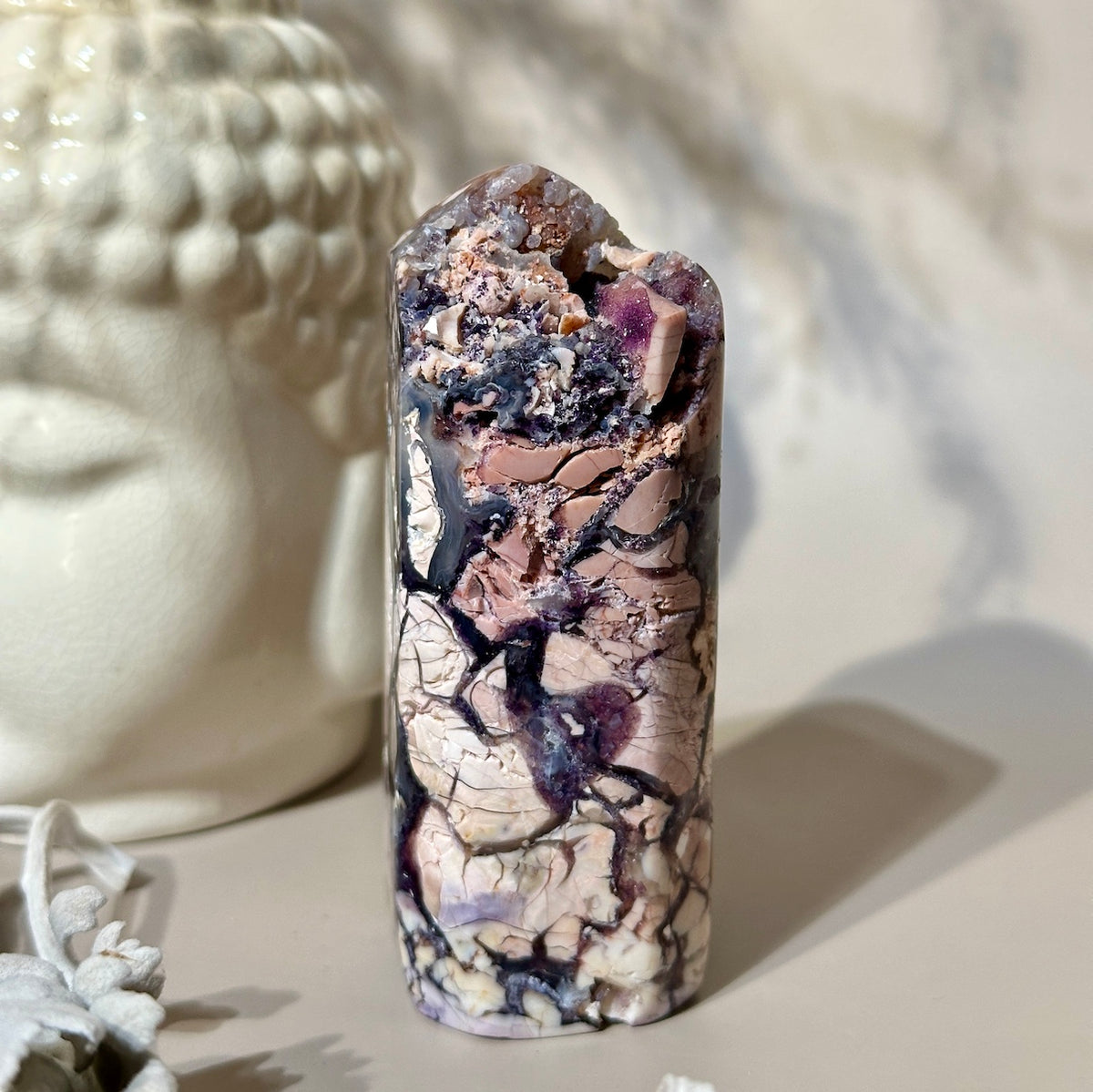 Tiffany Stone with Druzy Pockets | Creamy Pink, Pale Eggshell, & Deep Purple