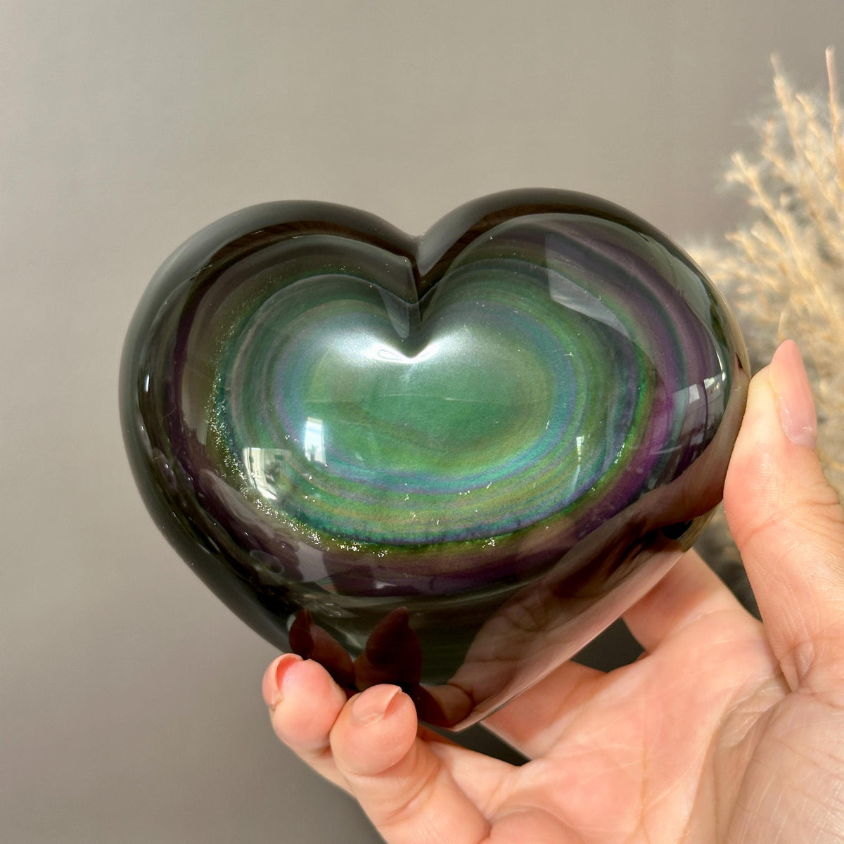 High Quality Rainbow Obsidian Puffy Heart Crystal Carving