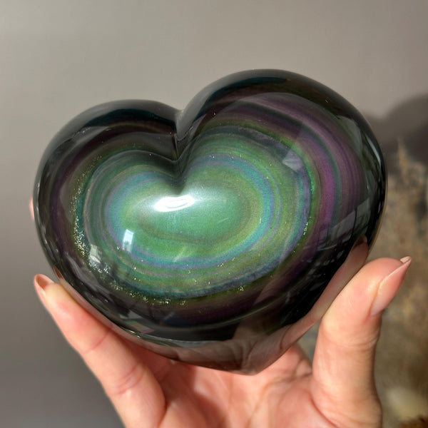 High Quality Rainbow Obsidian Puffy Heart Crystal Carving