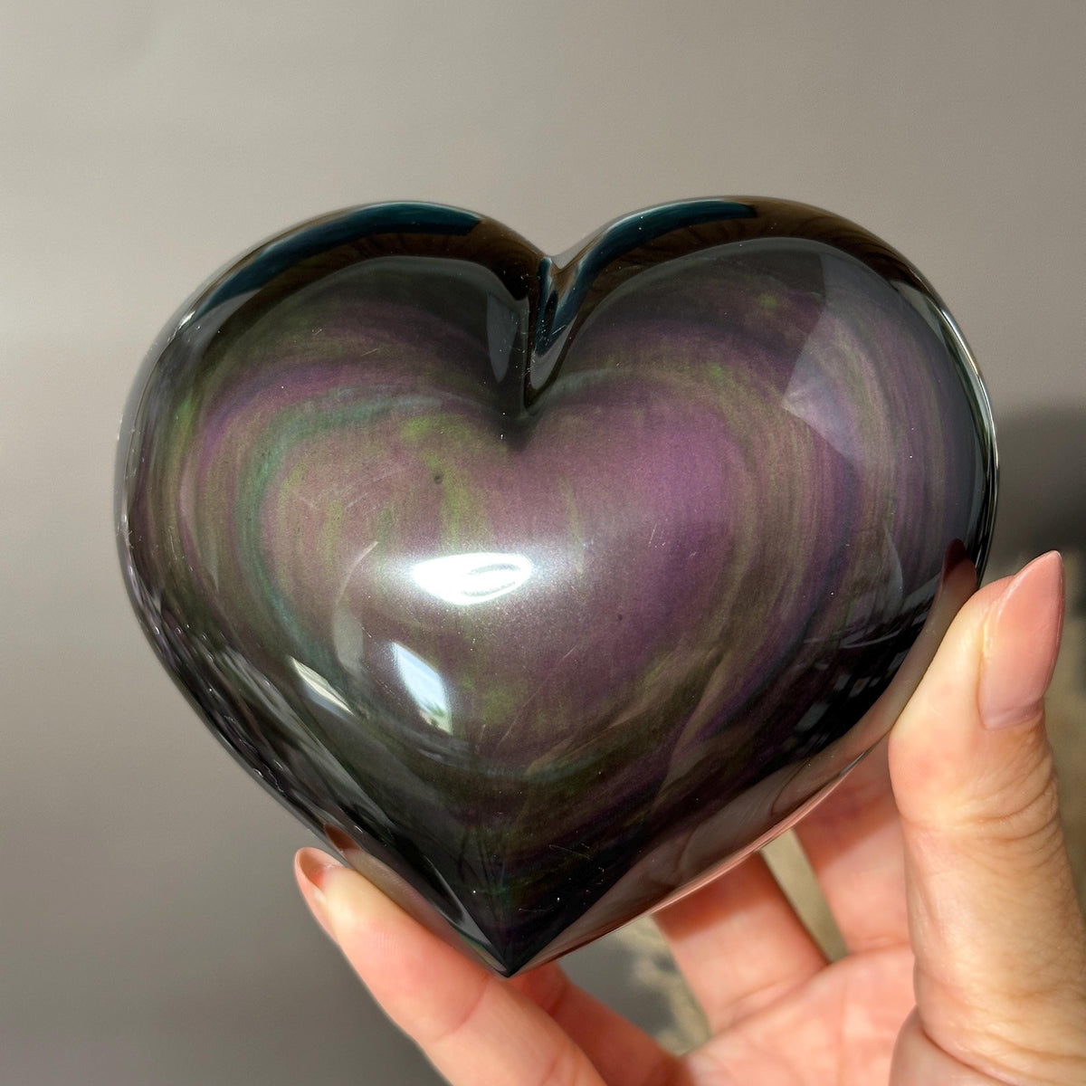 High Quality Rainbow Obsidian Puffy Heart Crystal Carving