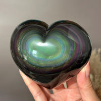 High Quality Rainbow Obsidian Puffy Heart Crystal Carving