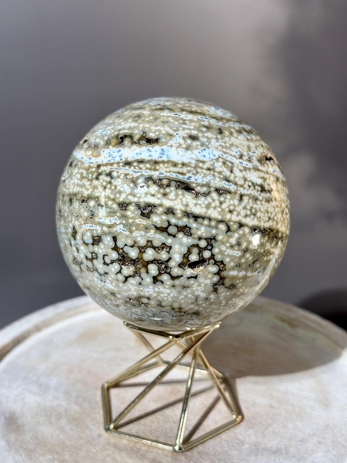 Amazing Druzy Sage Green & Blue Ocean Orbicular Jasper Sphere