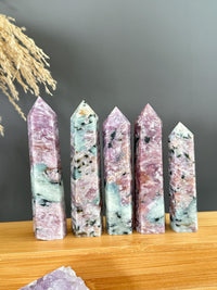 Pink Charoite with Blue Calcite tower for Crystal Collector Rare Find - CHOOSE YOUR PIECE