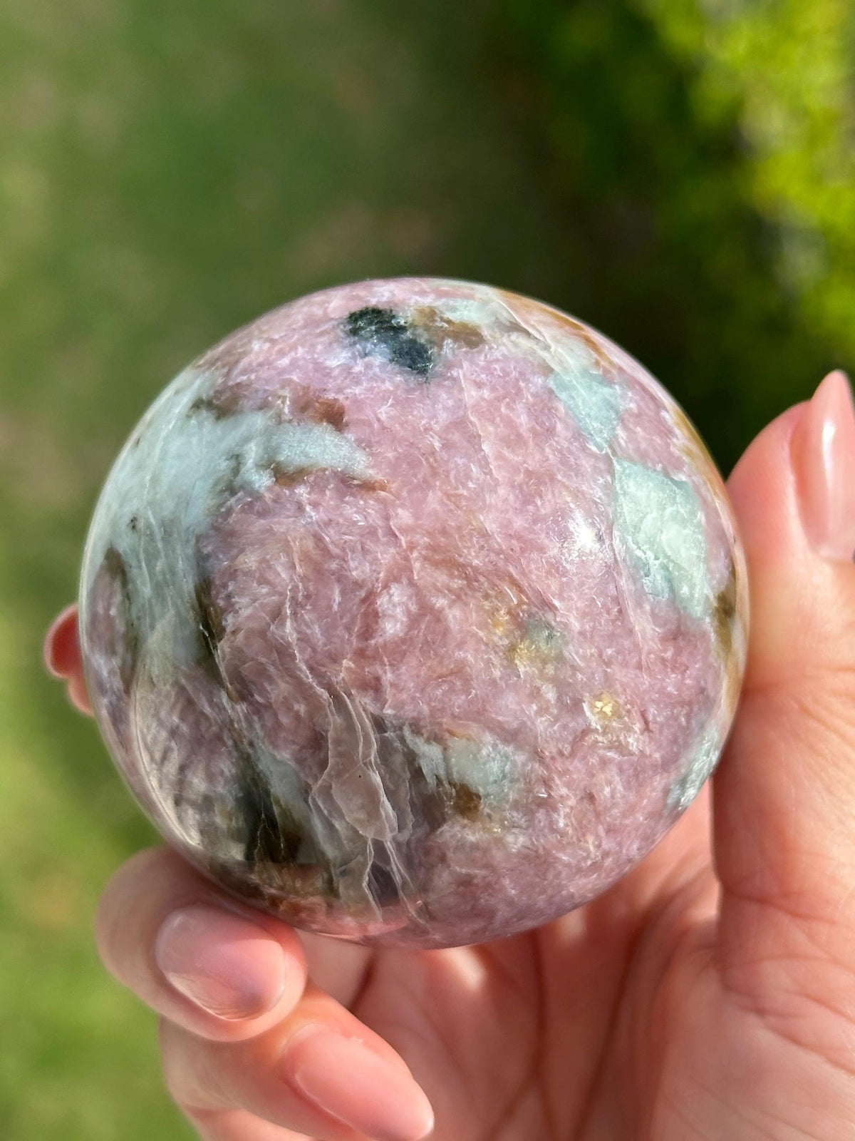 Rare Find Pink Charoite Sphere with Blue Calcite Russian Minerals for Crystal Collector and Home Decor #1