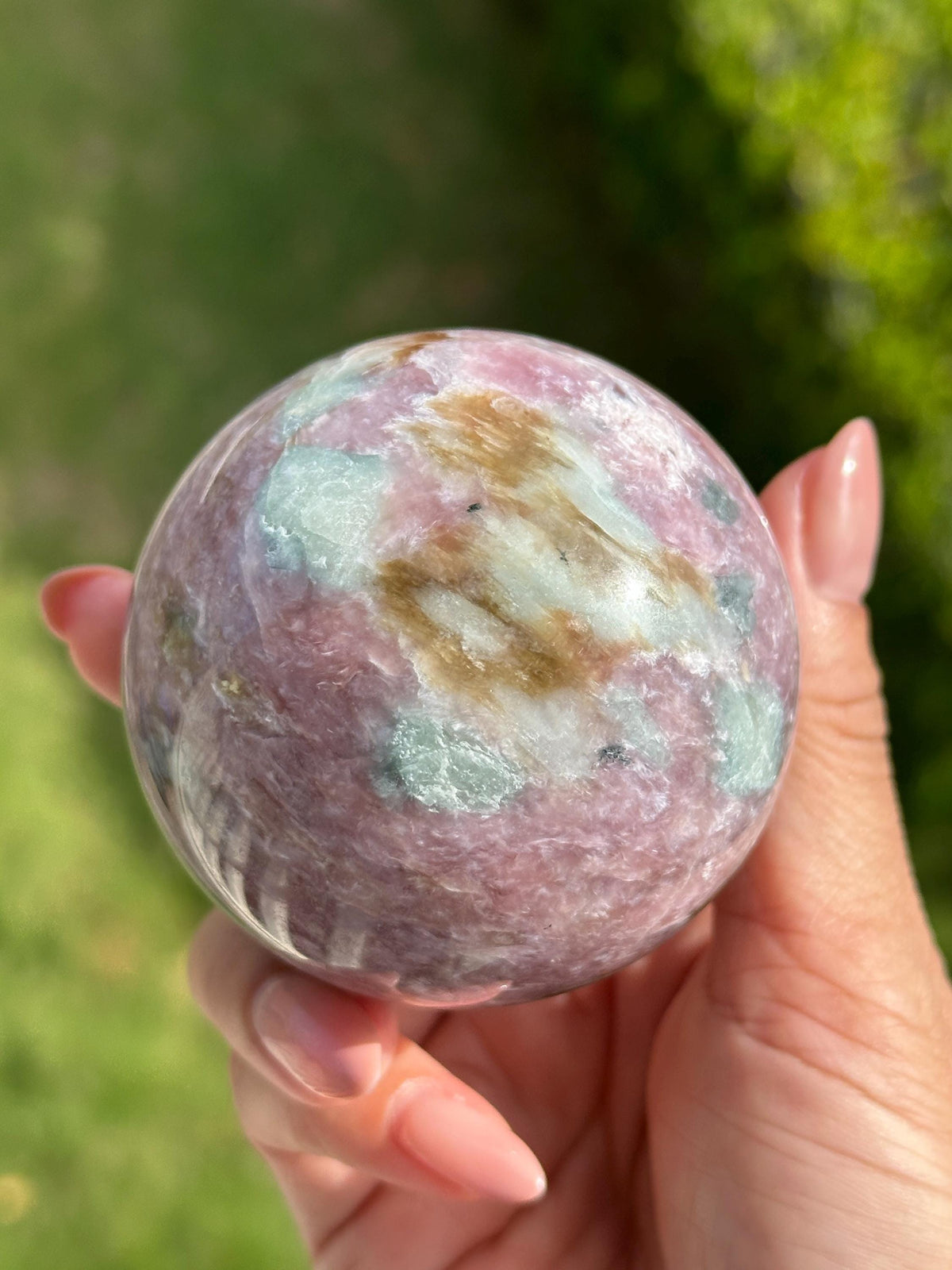Rare Find Pink Charoite Sphere with Blue Calcite Russian Minerals for Crystal Collector and Home Decor #1