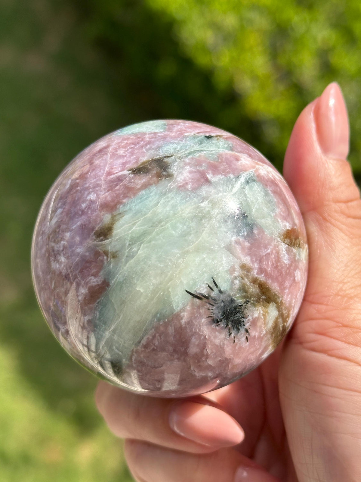 Rare Find Pink Charoite Sphere with Blue Calcite Russian Minerals for Crystal Collector and Home Decor #1
