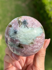 Rare Find Pink Charoite Sphere with Blue Calcite Russian Minerals for Crystal Collector and Home Decor #1