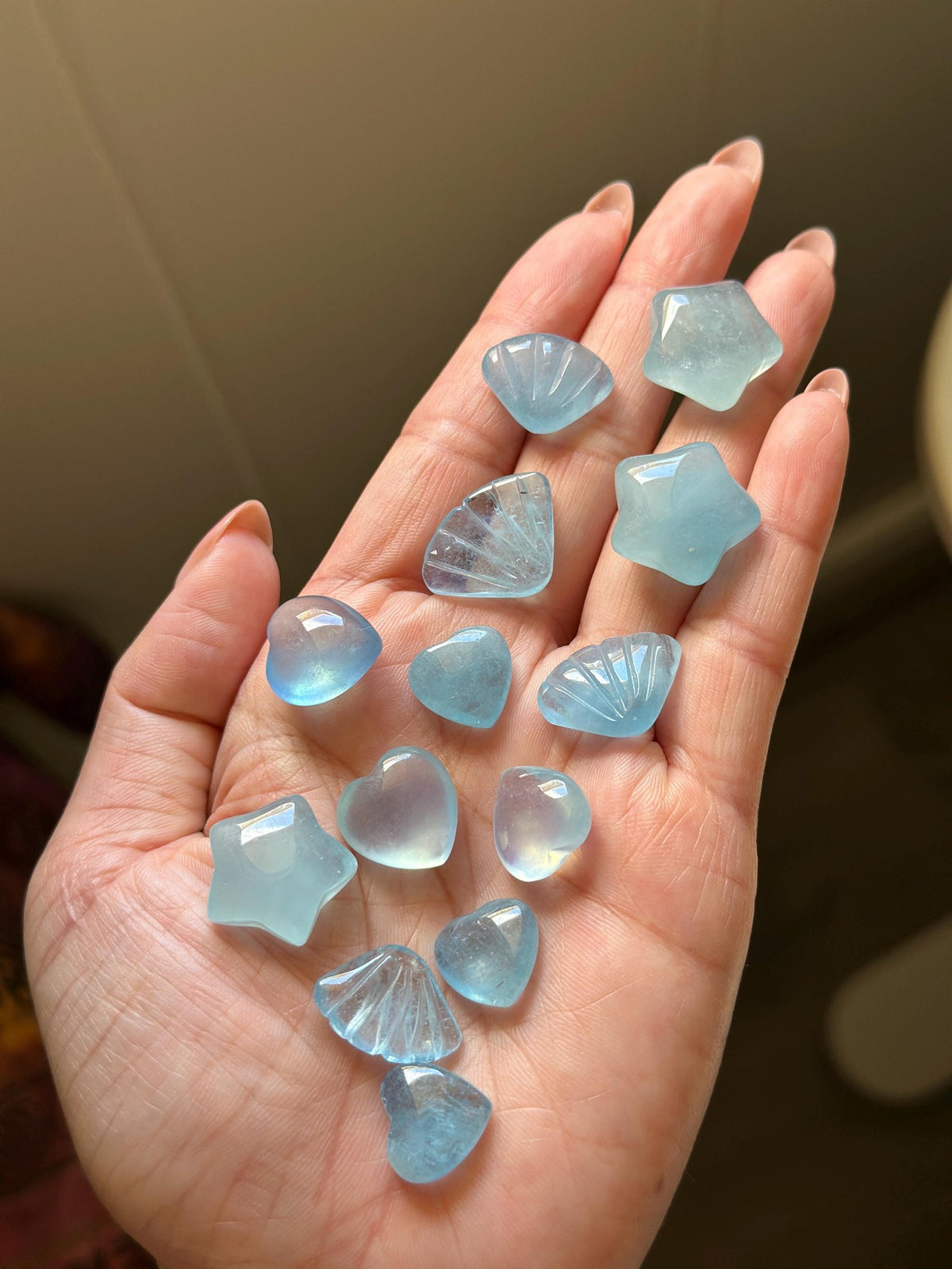 Aquamarine Mini Carvings: Hearts, Stars, Seashells