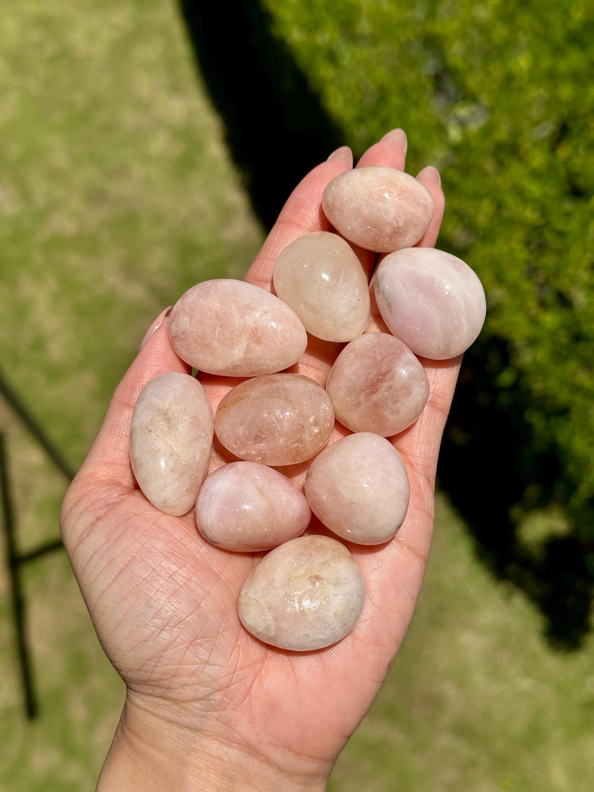 Morganite Tumble Stone: peachy pink pebble, Pakistan Heart Chakra Crystal, Pocket Stone