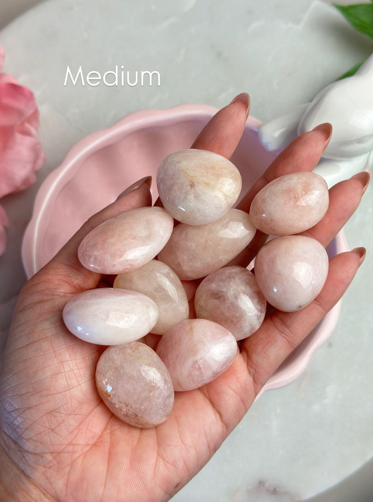 Morganite Tumble Stone: peachy pink pebble, Pakistan Heart Chakra Crystal, Pocket Stone