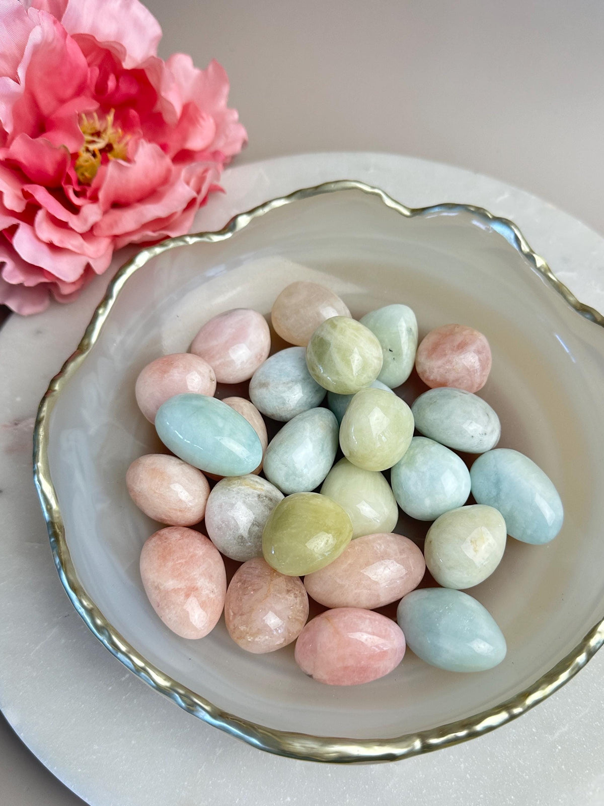 Morganite Tumble Stone: peachy pink pebble, Pakistan Heart Chakra Crystal, Pocket Stone