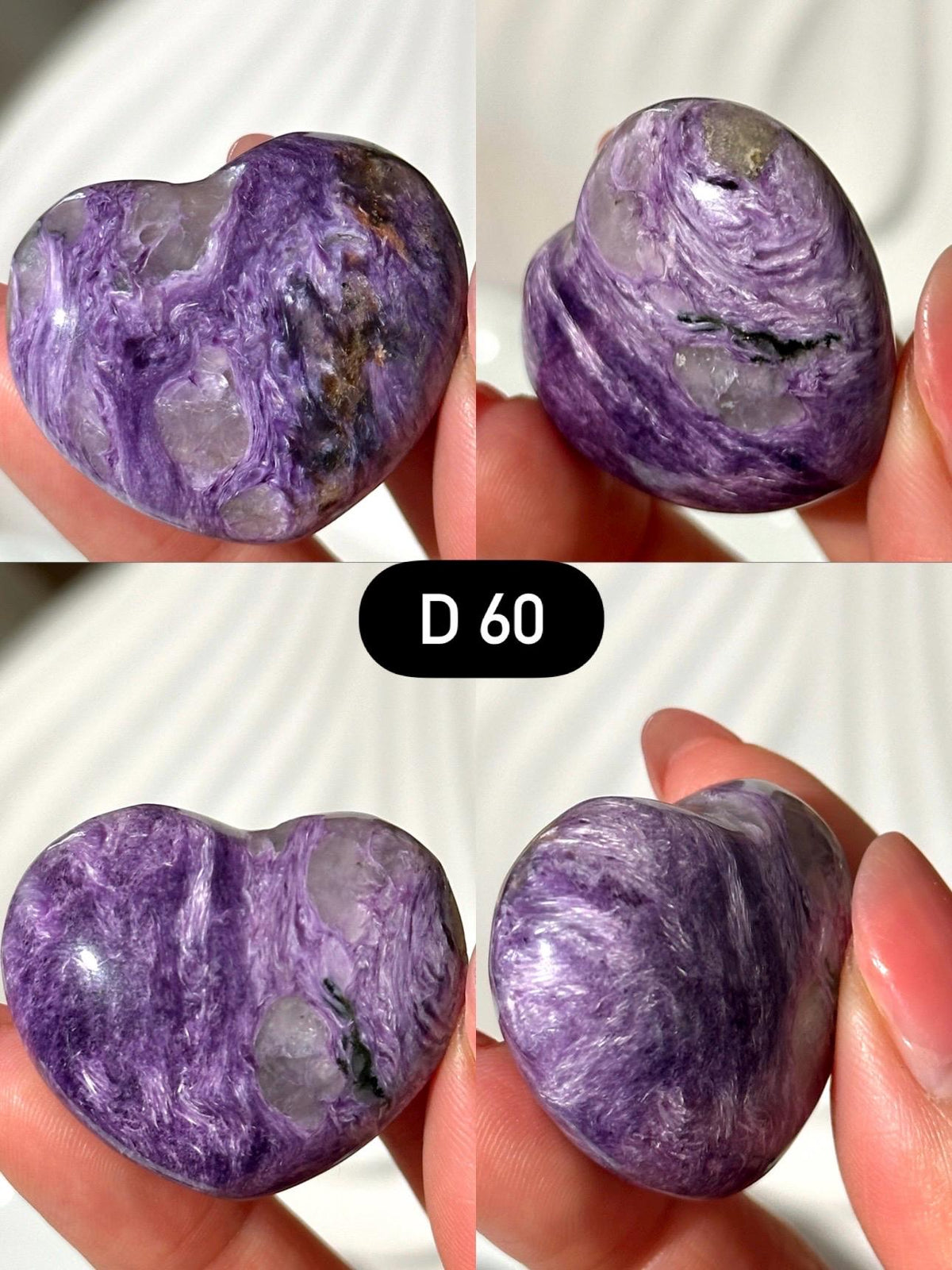 Purple Charoite Heart Palm Stone: Siberian Pocket Stone