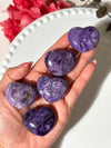 Purple Charoite Heart Palm Stone: Siberian Pocket Stone
