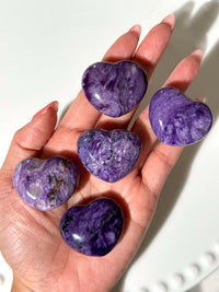 Purple Charoite Heart Palm Stone: Siberian Pocket Stone