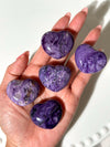 Purple Charoite Heart Palm Stone: Siberian Pocket Stone