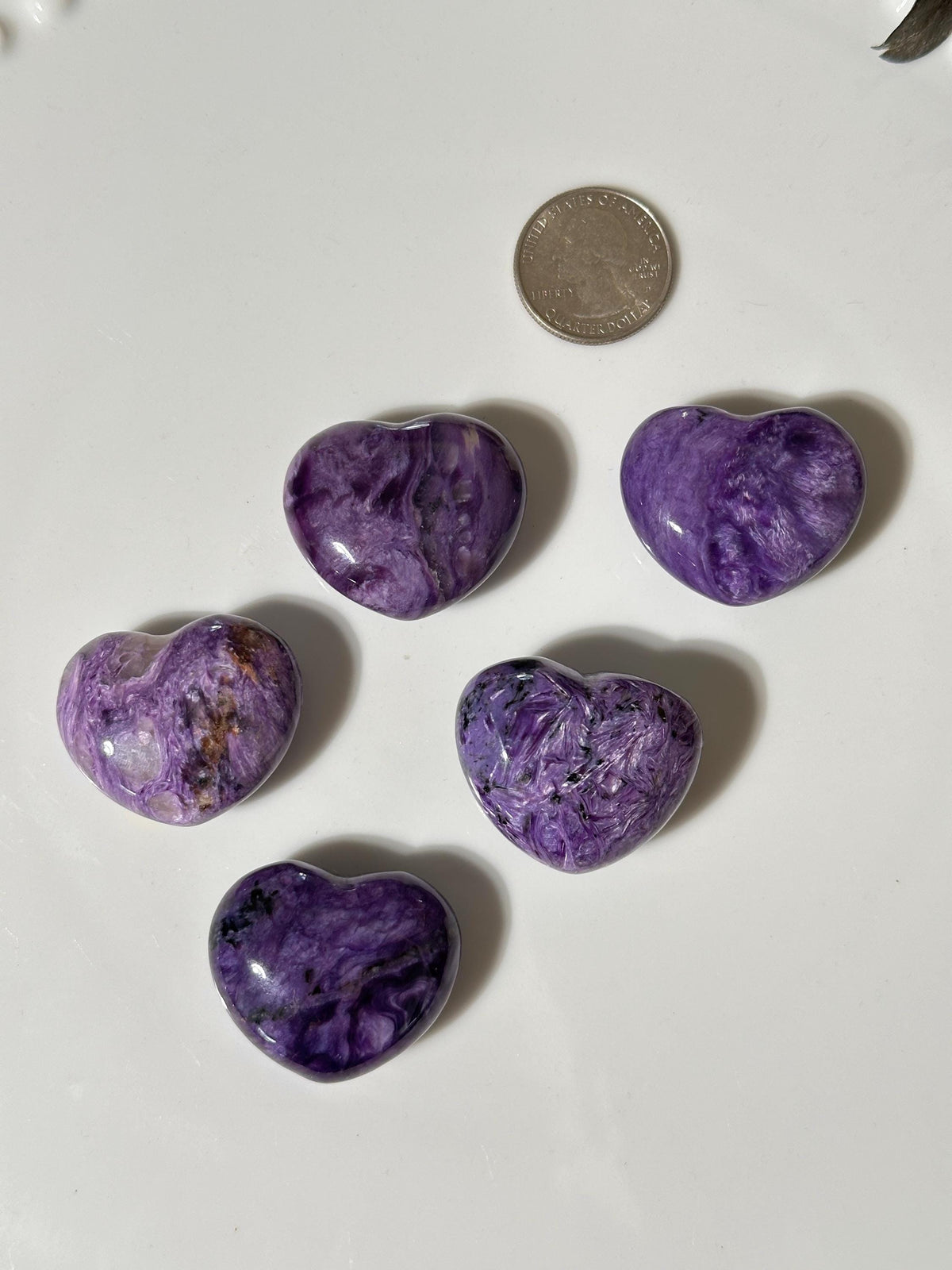 Purple Charoite Heart Palm Stone: Siberian Pocket Stone