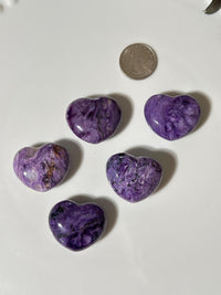 Purple Charoite Heart Palm Stone: Siberian Pocket Stone