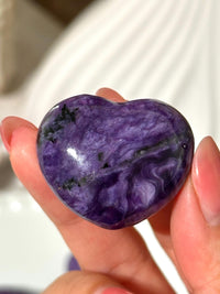 Purple Charoite Heart Palm Stone: Siberian Pocket Stone