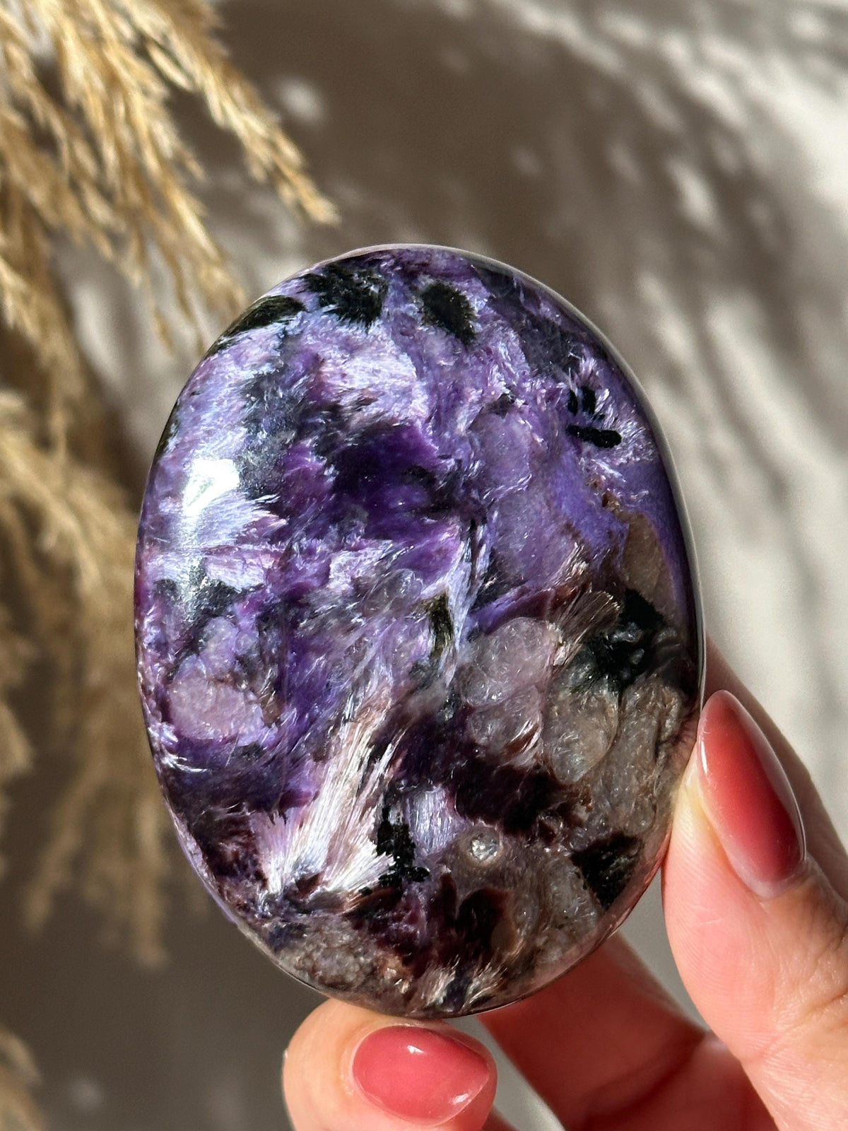Purple Charoite Palm Stone: 3" Siberian Crystal Pocket Stone