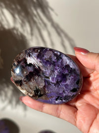 Purple Charoite Palm Stone: 3" Siberian Crystal Pocket Stone