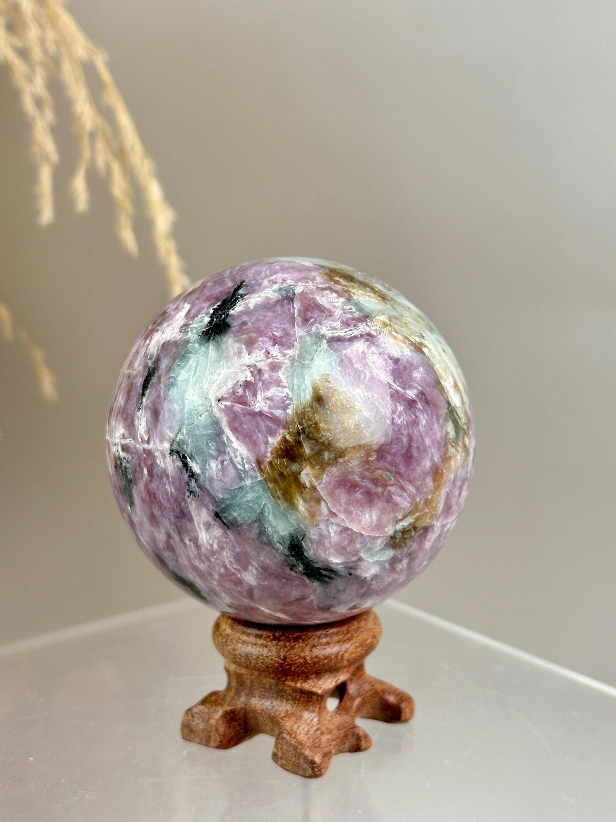 Rare Find Pink Charoite Sphere with Blue Calcite Russian Minerals for Crystal Collector and Home Decor #2