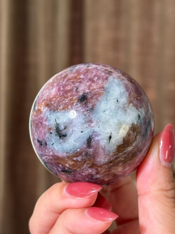 Rare Find Pink Charoite Sphere with Blue Calcite #3