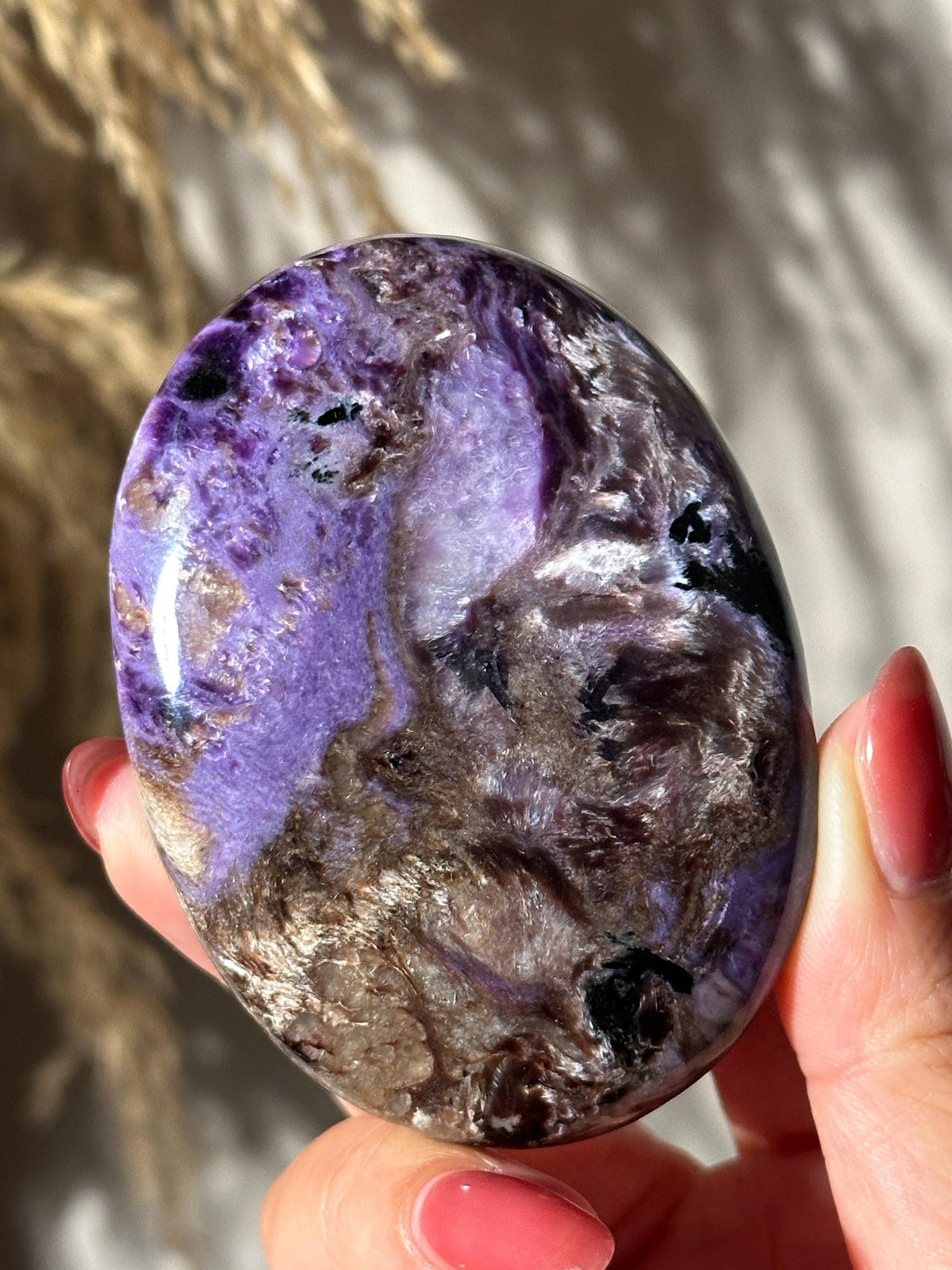 Purple Charoite Palm Stone: 3" Siberian Crystal Pocket Stone