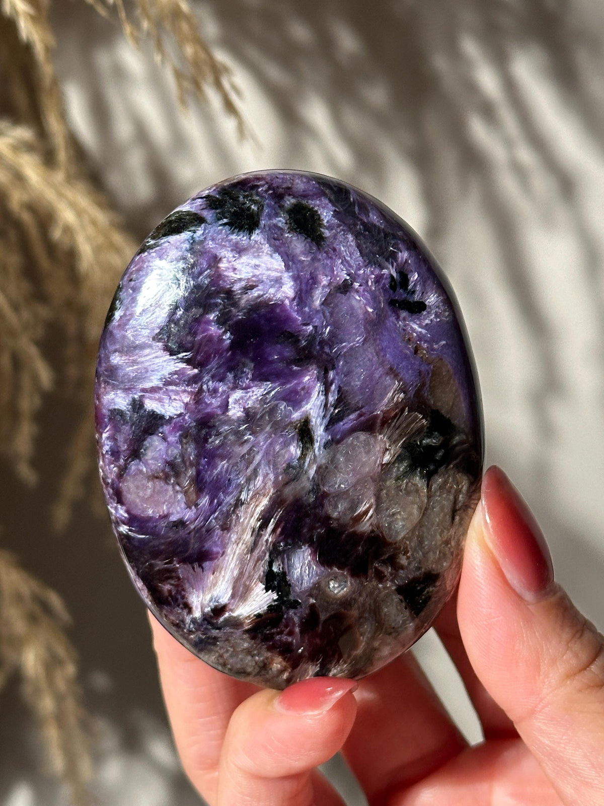 Purple Charoite Palm Stone: 3" Siberian Crystal Pocket Stone
