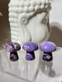 Charoite Mushroom Carving 1.25” | Rare Purple Crystal from Russia | Collectible Stone, Healing Gift, Crystal Decor