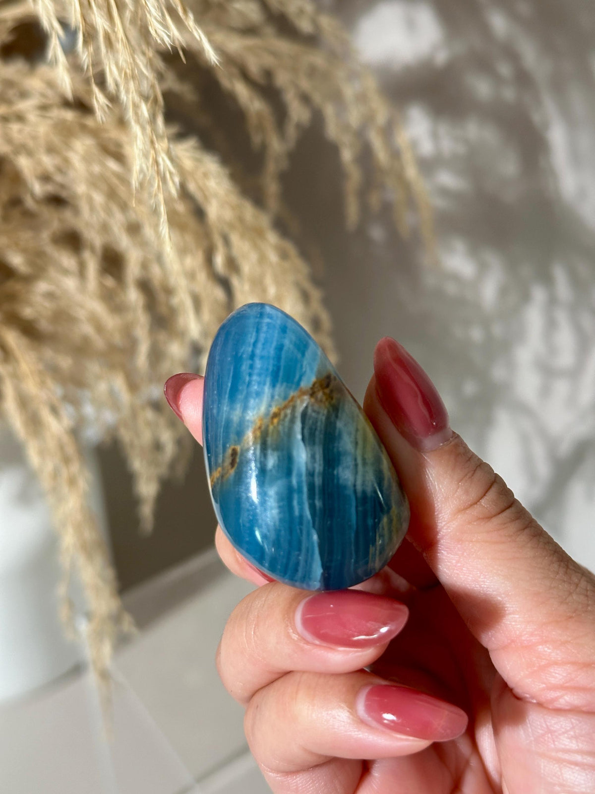 Blue Calcite Palm Stone: Argentina Onyx Aquatine Crystal Tumble, Choose Your Piece