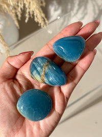 Blue Calcite Palm Stone: Argentina Onyx Aquatine Crystal Tumble, Choose Your Piece