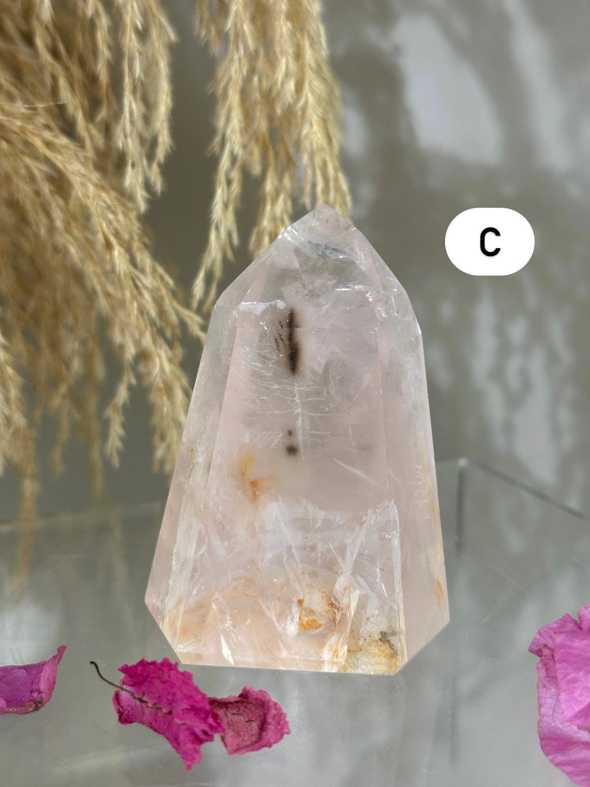 Rose Quartz with Golden Healer Tower | Brazil