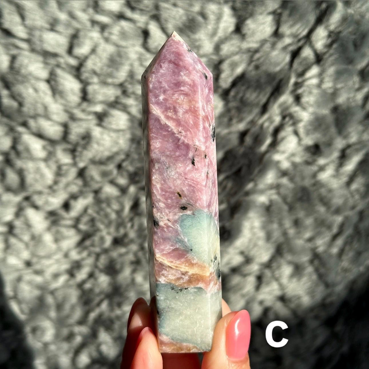 Pink Charoite with Blue Calcite tower for Crystal Collector Rare Find - CHOOSE YOUR PIECE
