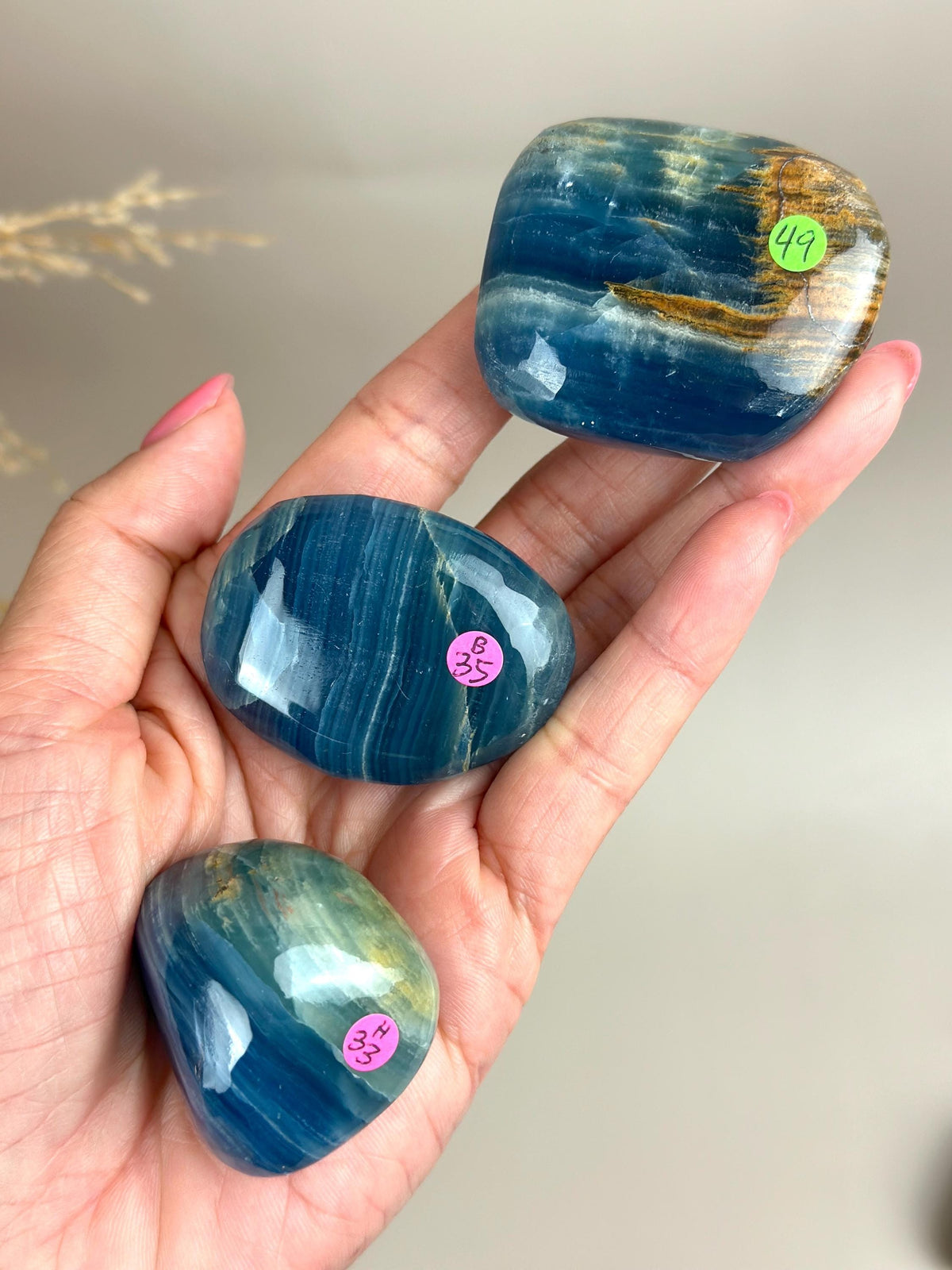 Blue Calcite Palm Stone: Argentina Onyx Aquatine Crystal Tumble, Choose Your Piece