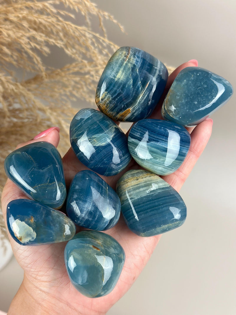 Blue Calcite Palm Stone: Argentina Onyx Aquatine Crystal Tumble, Choose Your Piece