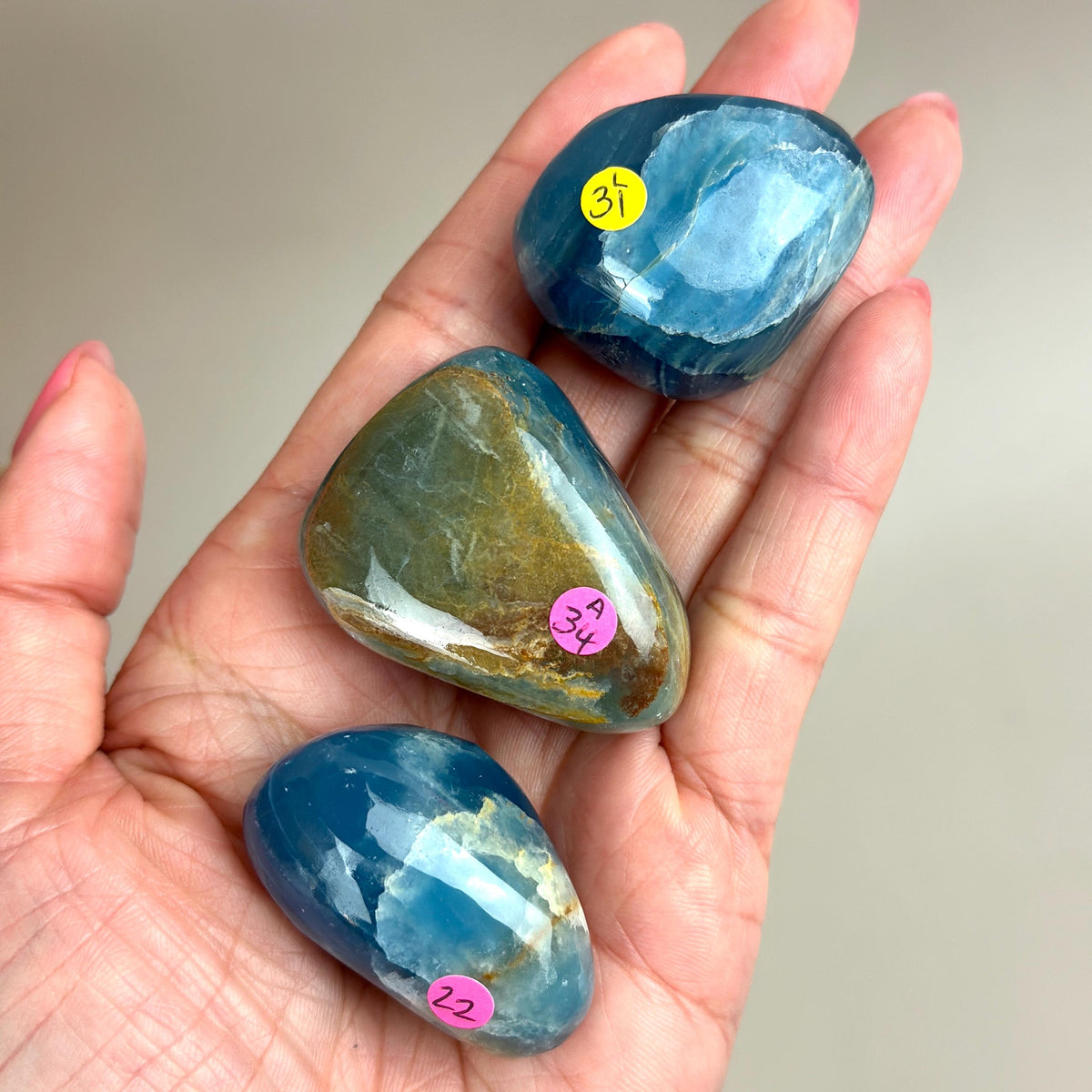 Blue Calcite Palm Stone: Argentina Onyx Aquatine Crystal Tumble, Choose Your Piece