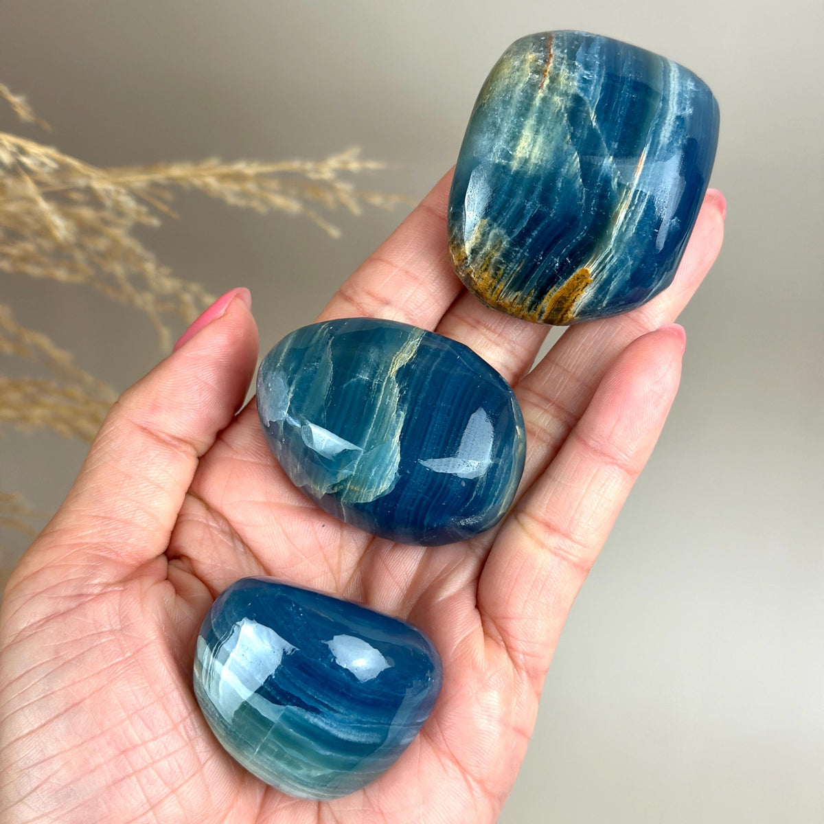 Blue Calcite Palm Stone: Argentina Onyx Aquatine Crystal Tumble, Choose Your Piece