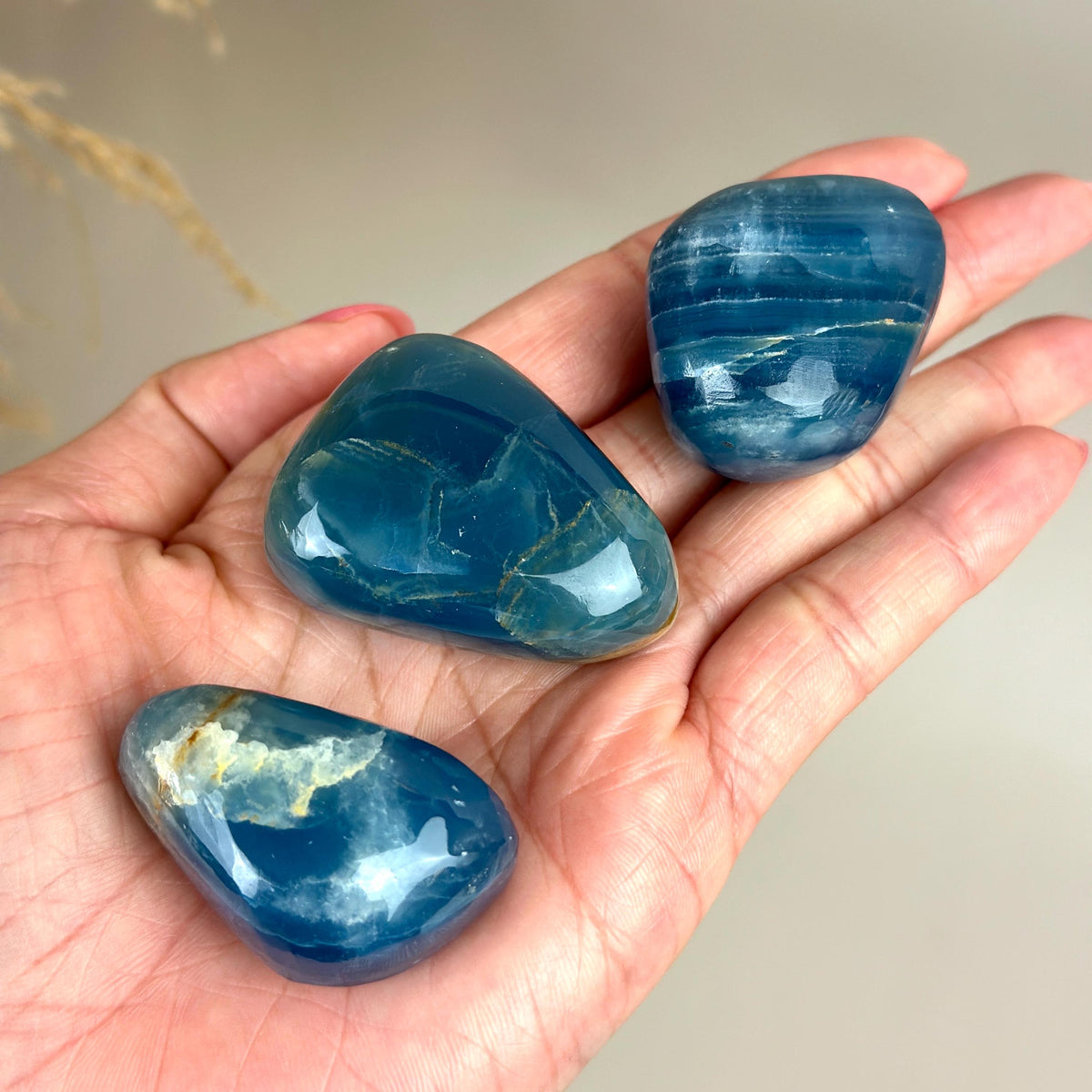 Blue Calcite Palm Stone: Argentina Onyx Aquatine Crystal Tumble, Choose Your Piece