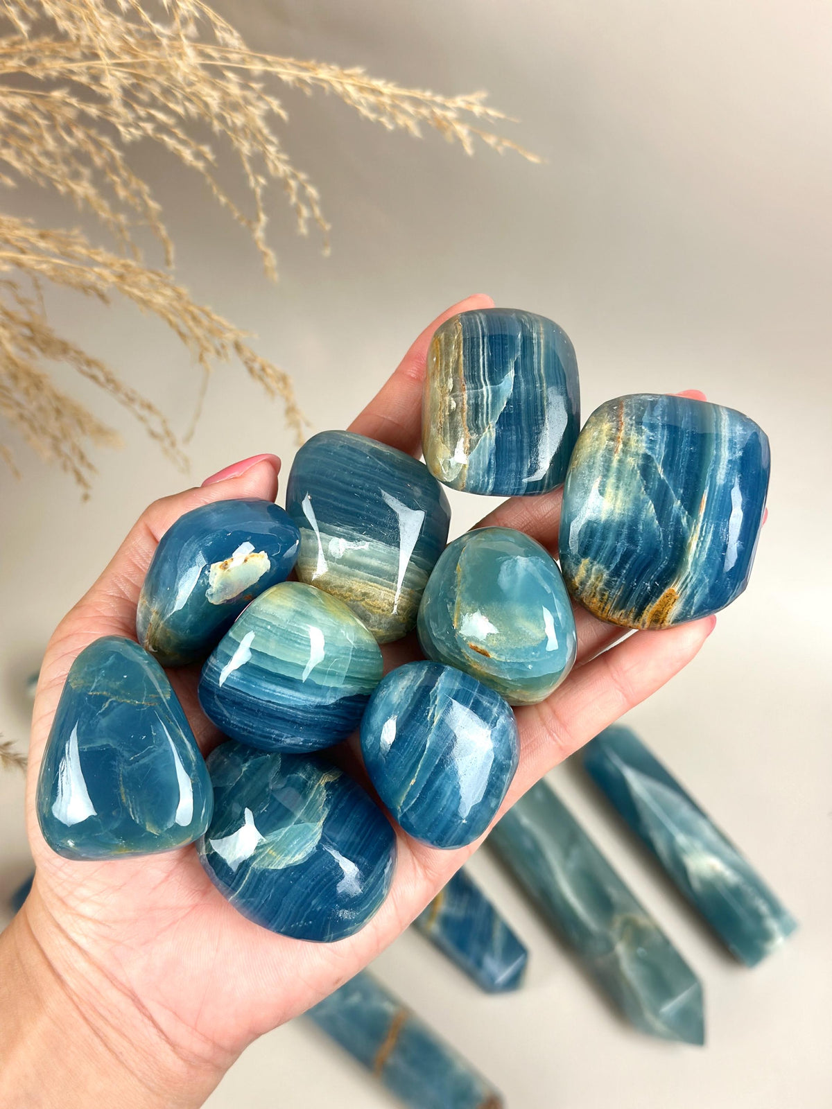 Blue Calcite Palm Stone: Argentina Onyx Aquatine Crystal Tumble, Choose Your Piece