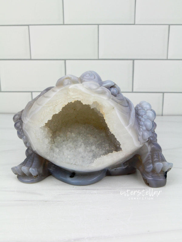 Three-Legged Geode Agate Prosperity Feng Shui Money TOAD Carving - BB - InterstellarHawaii