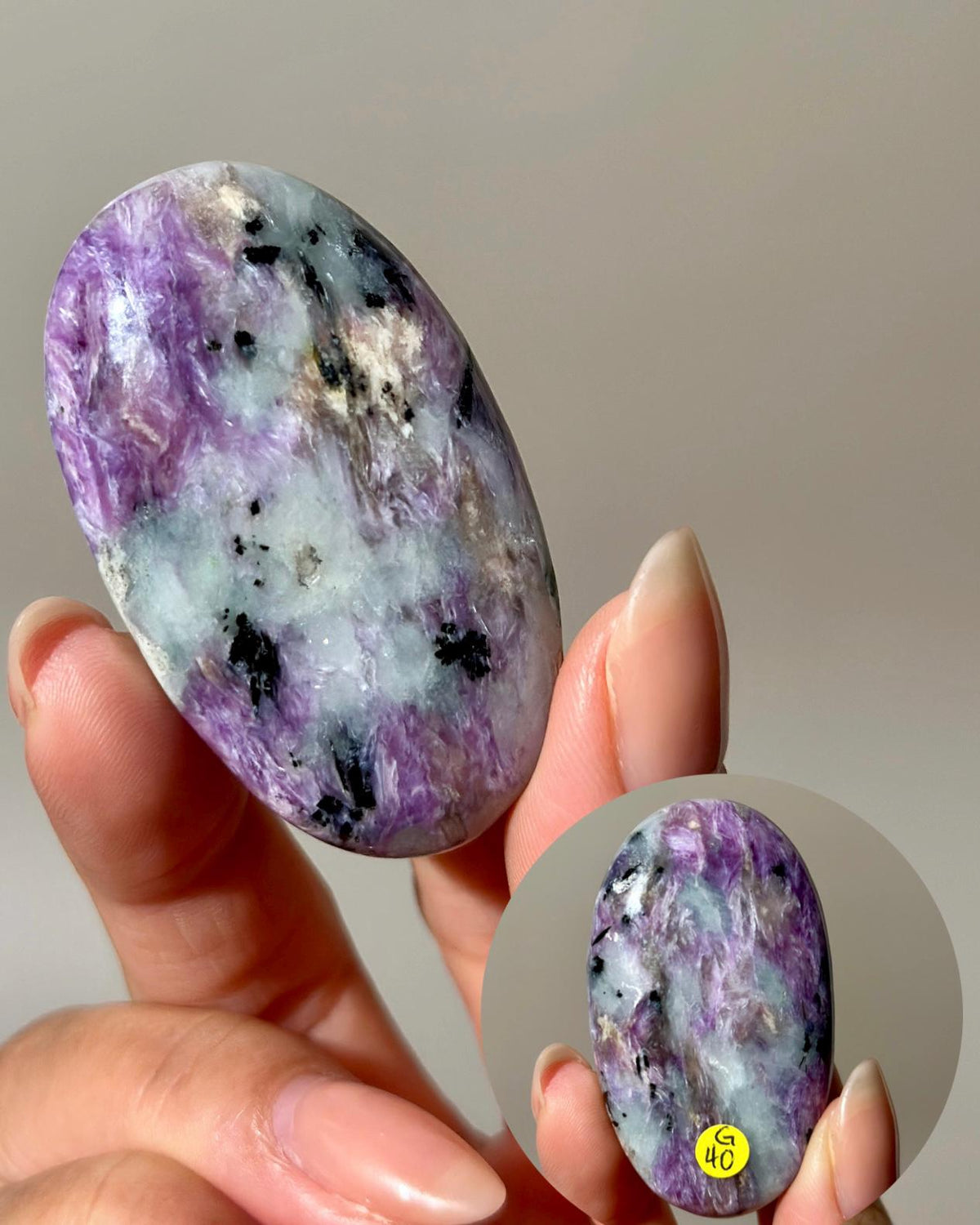 High Quality Charoite Palmstone from Russia, Purple Charoite Palm, Rare Collectible Pocket Stone for Gifting