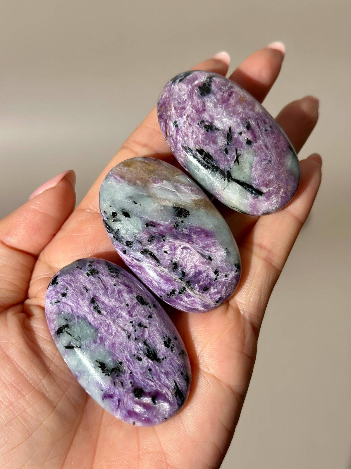 High Quality Charoite Palmstone from Russia, Purple Charoite Palm, Rare Collectible Pocket Stone for Gifting