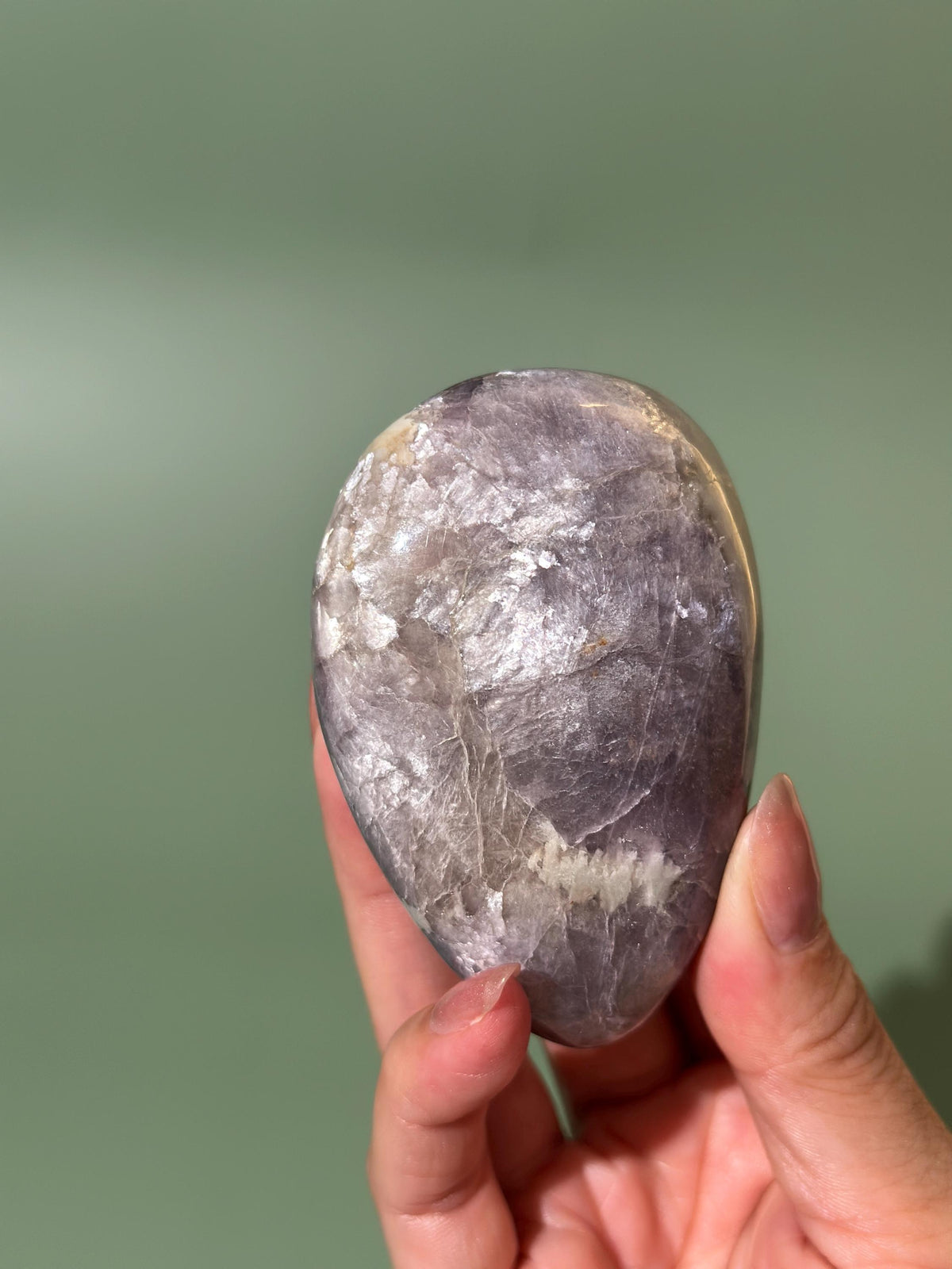 Pearly Lepidolite with Pink Tourmaline, Smoky Quartz & Cleavelandite XL Palm Stone — Russia | 6.5 oz