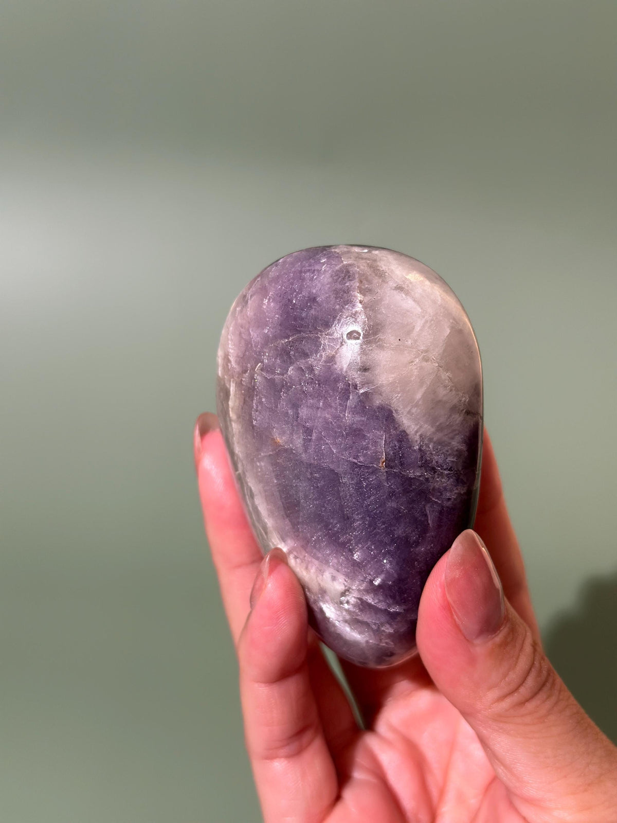 Pearly Lepidolite with Pink Tourmaline, Smoky Quartz & Cleavelandite XL Palm Stone — Russia | 6.5 oz