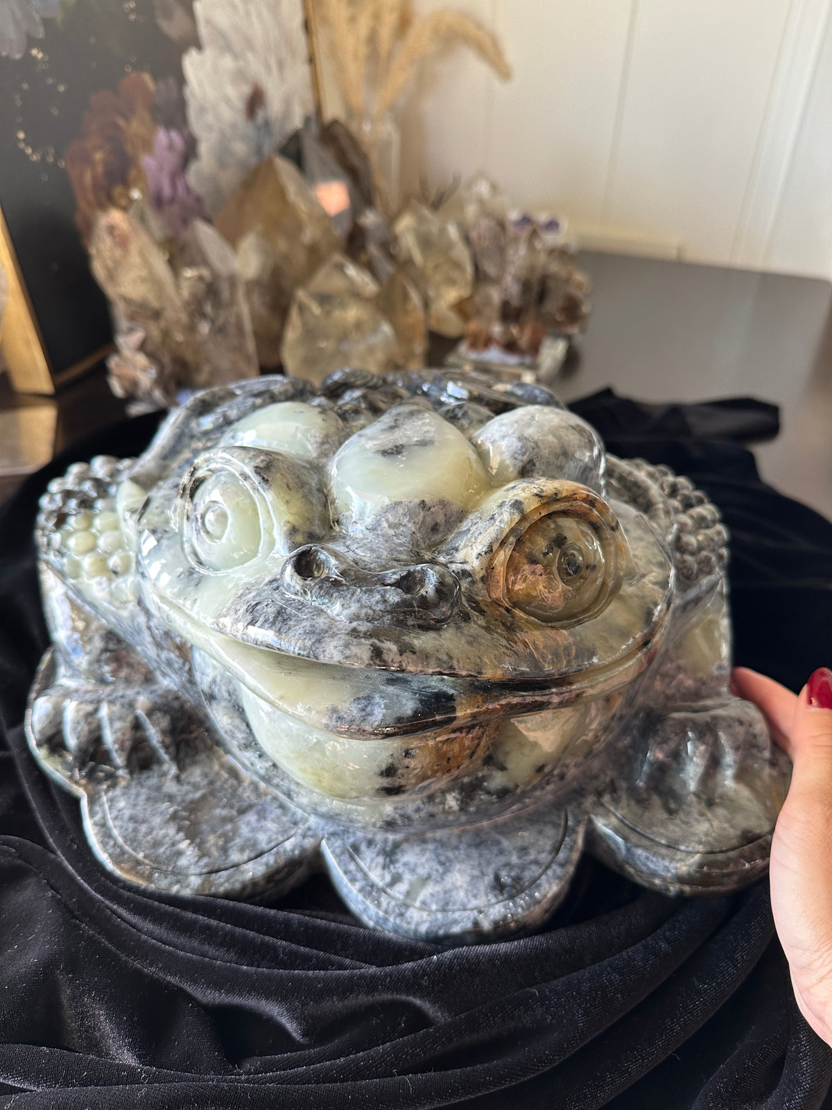 Massive Hand-carved Burmese Multi-colored Jade 3 Legged Toad #J42