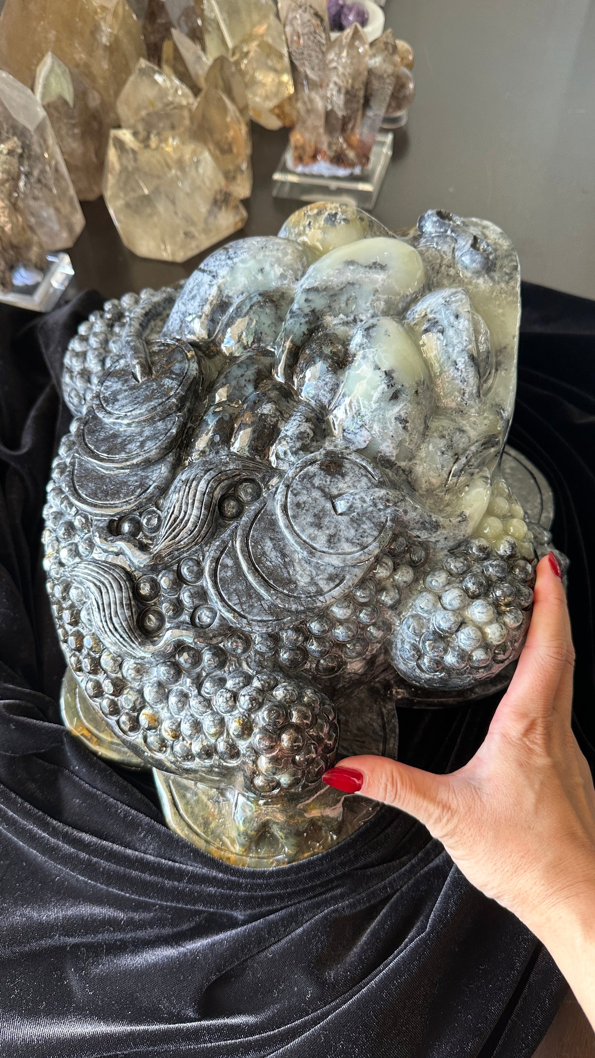 Massive Hand-carved Burmese Multi-colored Jade 3 Legged Toad #J42