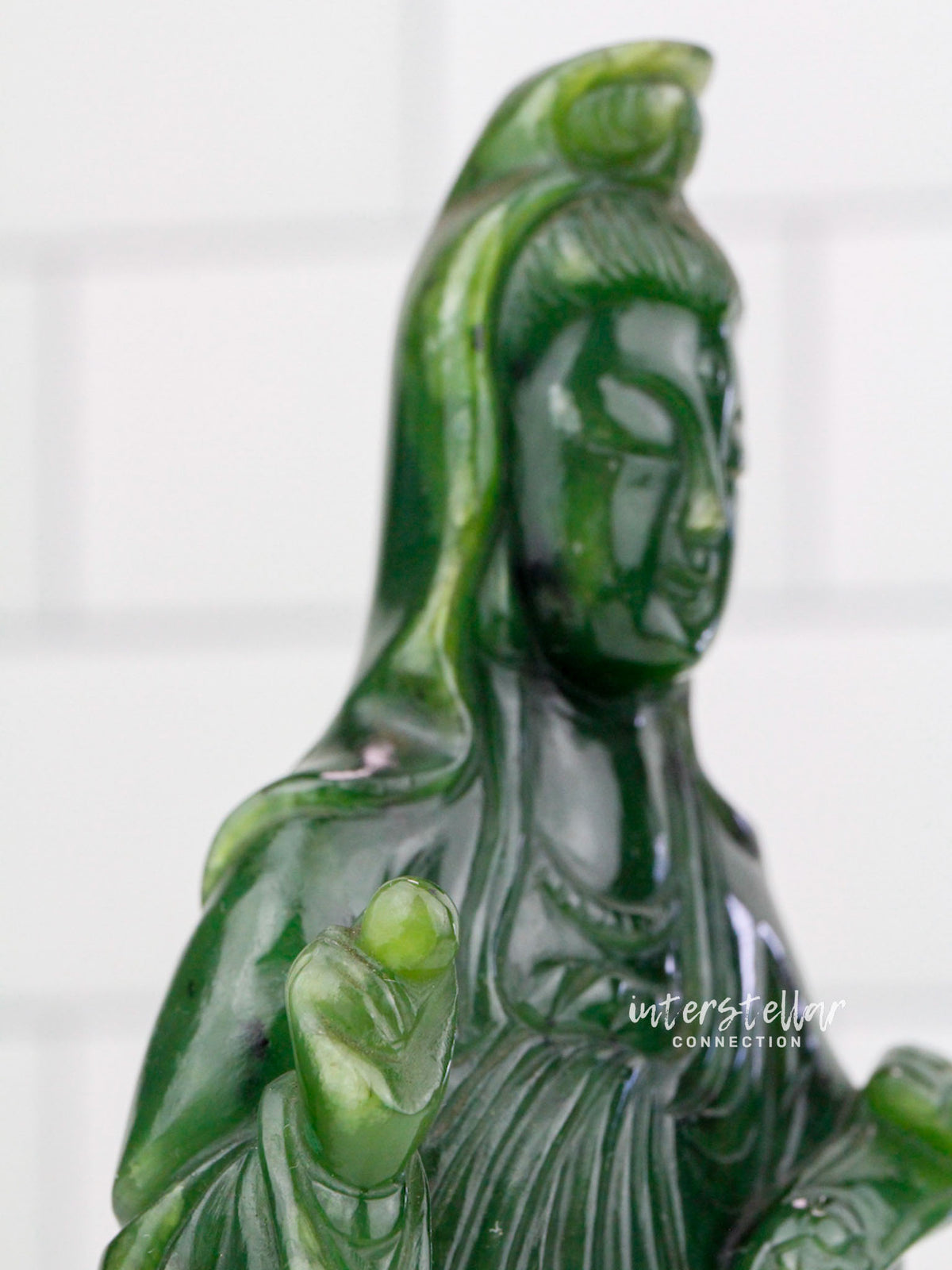 Canadian Jade Standing Quan Yin 100% Natural Stone #J06